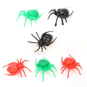 Miniature Spiders Halloween Decor Set Of 12 | Scary EEK Cute Spiders - 3 Color Mix - Green - Black - Red - 203-3-003