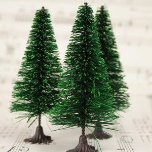 3&quot; Bottle Brush Trees - 4 Pieces miniature doll house tree miniature tree fairy garden diorama mini trees tree set - 218-0255