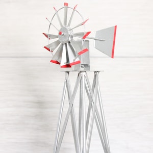 Gray Windmill Miniature 8 inch Tall | Old West Farm Model Windmill Figures | Layout Accessory | All Metal - 101-0917