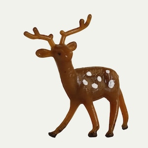 Forest Deer Miniatures Set of 2 | Forest Elk Creature 1.5&quot; Tall Brown with White Spots | Diorama Animals - 204-8831