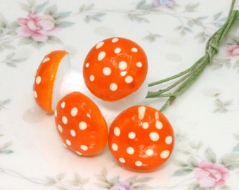 Orange Mushrooms German | 3/4"  | Orange Spun Cotton Mushrooms - (20mm) 4 Pcs -  Floral Project - 218-3106