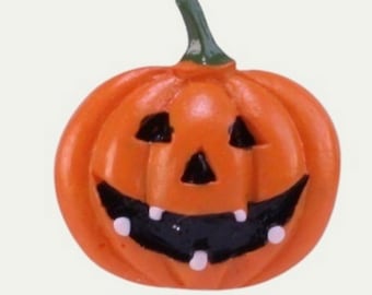 Miniatures Halloween Pumpkins Set of 4 | 2D Flatback - Jack O Lantern Pumpkins Smiling Faces | German Import Halloween Decor -204-8833