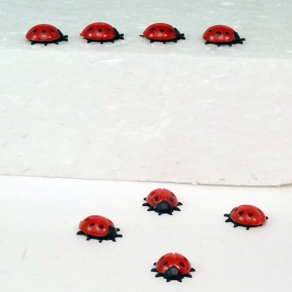 Miniature Ladybugs Set of 6 | German Import | Fairy Garden Decor | Dollhouse Diorama Miniature Figurine - 203-3-105