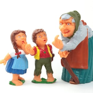 Hansel, Gretel & Witch Set - German - 2" Tall Scary Witch with Kids - Set of 3 - figurine diorama dollhouse  fairy project craft  149-0502