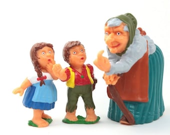 Hansel, Gretel & Witch Set - German - 2" Tall Scary Witch with Kids - Set of 3 - figurine diorama dollhouse  fairy project craft  149-0502