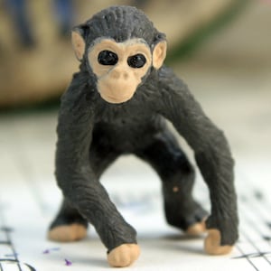 Mini Chimps Miniature Set of 4 | Hand Painted Soft Rubber Chimps Figurine | Dollhouse Diorama Project Craft - 234-9722