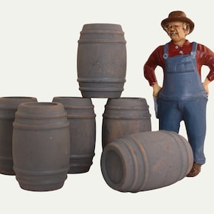 Graue Industrielle Fässer Miniatur 6er Set | Ölfässer Miniatur Shop Barrels für Diorama | Eisenbahn-Layout - 101-0608