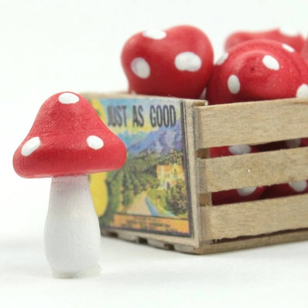 Hand Crafted Red Mushroom Miniature Set Of 6 | Gnome Home | Craft Project | Diorama Dollhouse Miniature - 218-0132