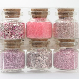 Ensemble de paillettes roses et de perles de verre | Noël | Album | Bijoux | Art en résine | Verre scintillant allemand - 311-M-0607