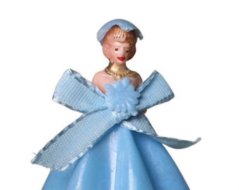 Bridesmaid - Blue Gown - 1.5" Tall - 1960 Vintage  - Hong Kong - Cake Topper - Dollhouse Figures - IV3-3620