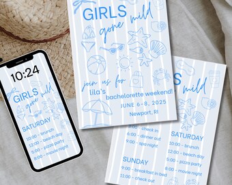 Festa de despedida de solteira Girls Gone Mild | Modelo de convite e itinerário personalizável