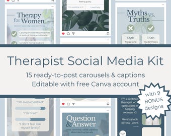 Therapist Instagram Templates Canva | 15 Carousel Posts + Stories + Reel Covers (September 2026)