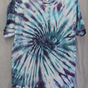 Tie Dye Shirt - Medium  Adult - Crew Neck - Short Sleeve - Dark Turquoise and Purple - 100% Cotton