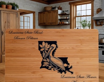 Personalized Louisiana State Bird Flower Cutting Board, Engraved Bamboo