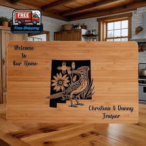 Personalized New Mexico Cutting Board: State Bird & Flower Engraved Bamboo