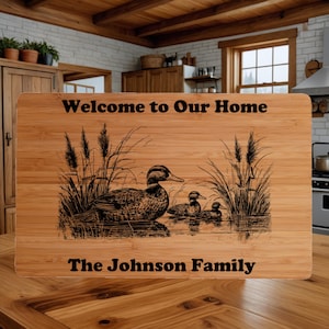 Custom Cutting Board with Ducks on a Pond. Personalized Cutting Board. Great Gift for Birthday, Anniversary or Housewarming.