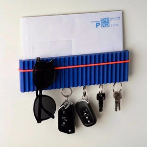 Colorful Magnetic Key Holder & Mail Slot | Modern Fluted Wall Shelf 3D Printed Entryway Decor | Geometric Ribbed Design image 12
