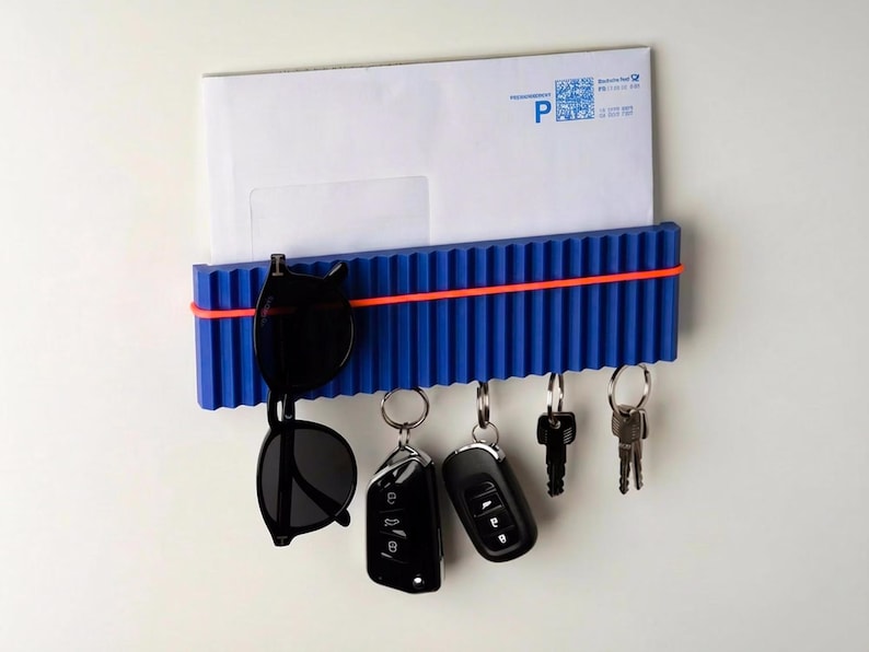 Colorful Magnetic Key Holder & Mail Slot | Modern Fluted Wall Shelf 3D Printed Entryway Decor | Geometric Ribbed Design image 12