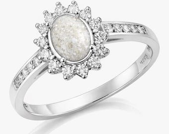 Cremation Ring for Ashes”The Primrose”, Hair or Fur Breastmilk , Sterling Silver Cubic Zirconia Memorial Ring, Custom Keepsake Jewelry,