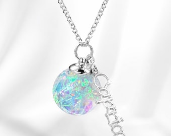 Zodiac Orb Necklace – Iridescent Glass, Sterling Silver Astrology Charm