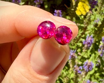 Crushed Rose Pink Glitter Stud Earrings: Kawaii Fairycore Resin Jewelry