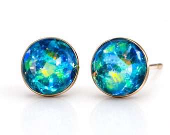 Nyxshade Iridescent Holographic Glitter Stud Earrings: Handmade Resin Fairy Jewelry