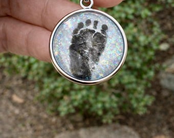 Custom Baby Handprint & Footprint Necklace – Memorial Print Jewelry – Personalized Keepsake Pendant – Baby Print Memory Necklace
