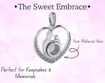 Mother & Child Heart Sterling Silver Necklace CZ| Memorial Keepsake Jewelry for Moms | Ashes Creamtion, Breastmilk, or Hair Necklace