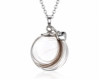 Floating Memorial Necklace – Hair Keepsake Orb Pendant, Pet Loss Remembrance Jewelry