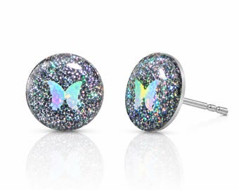 Iridescent Butterfly Stud Earrings: Color Shift Fairycore Jewelry