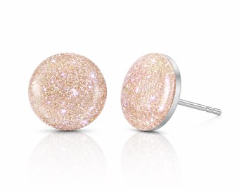 Dream Shift Color Shift Fairy Earrings – Rose Gold to Purple Studs – Glitter Shimmer Fae Jewelry – Iridescent Magical Ethereal Fairycore