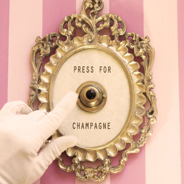 PRESS FOR CHAMPAGNE Framed Vintage Button ( silent version )