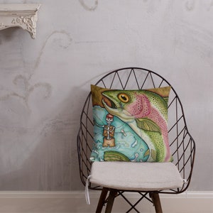 Dia de los Muertos Fish FISHING Skeleton Premium Pillow by Lisa Luree Bonediva