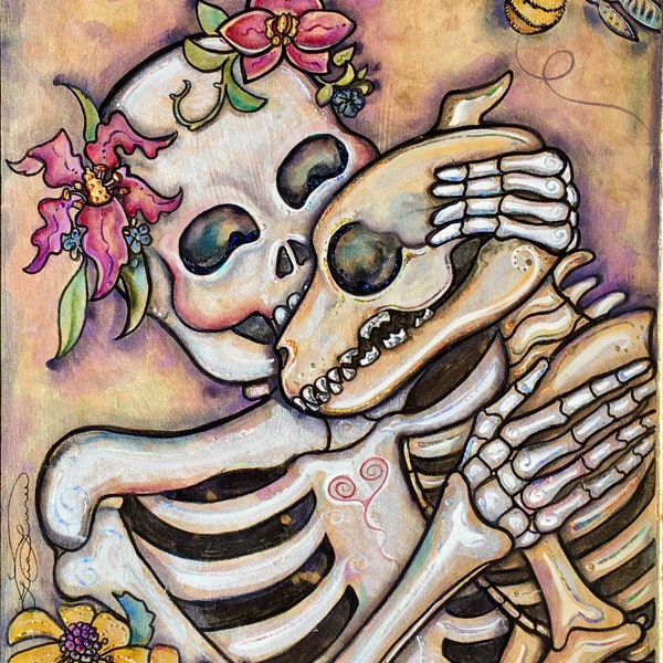 Dog Lover - LoYALtY EtErnAL skeletons dia de los Muertos print Lisa Luree Bonediva