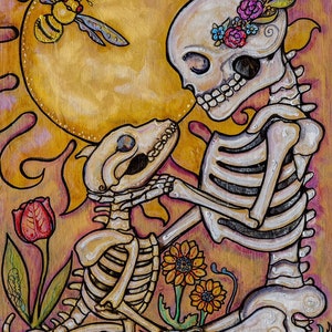 Limited Edition Fine Giclee print - Soul Mates skeleton dog memorial by Lisa Luree Bonediva