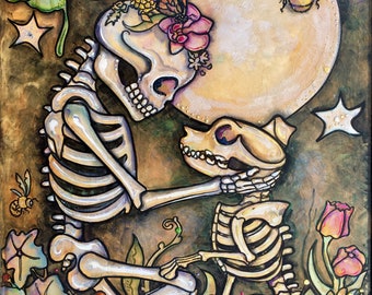 Soulstice Mates - Metallic print Skeleton DOG in the Moonlight print by Lisa Luree Bonediva