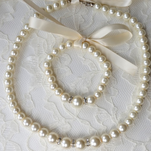 Pearl Necklace Bracelet Set Flower Girl Jewelry Flower Girl Etsy