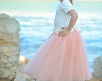 Blush Pink Tutu, Blush Pink Long Tulle Skirt, Blush Pink Tutu, Girls Pink Tutu, Blush mint wedding, light pink tutu, ballet pink tutu