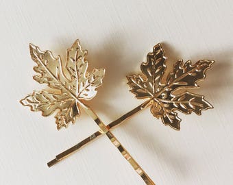 Gold Leaf Hair Pins, Fall Wedding Hair pins, Leaf Hair pins, Leaf hair clip, Autumn Wedding hair pin, Fall wedding, Maple Leaf hair pins