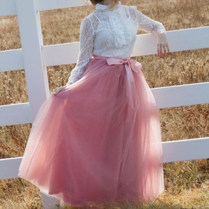 Womens Full lengthTutu, Rose Pink Tulle skirt,  Mauve Pink tutu, long tulle skirt, ballet skirt, bridesmaid dress,  wedding skirt, Plus size