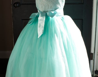 Girls Aqua Mint tutu, Mint Long Tulle Skirt , Mint Tutu, Tulle skirt , flower girl Tutu, Flower girl dress, Mint wedding