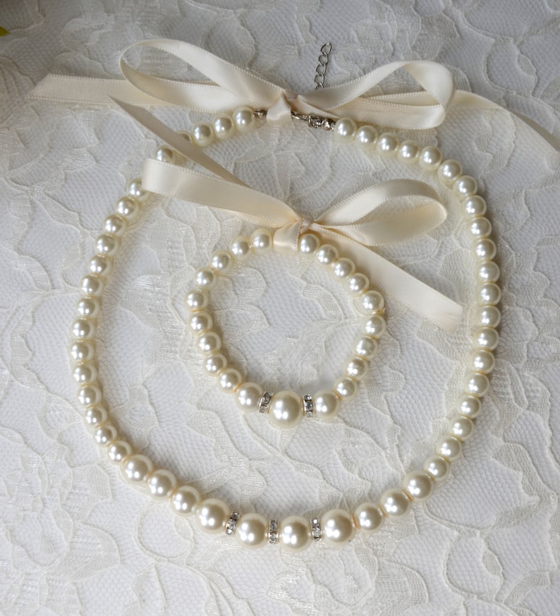 Pearl Necklace Bracelet Set Flower Girl Jewelry Flower Girl Etsy