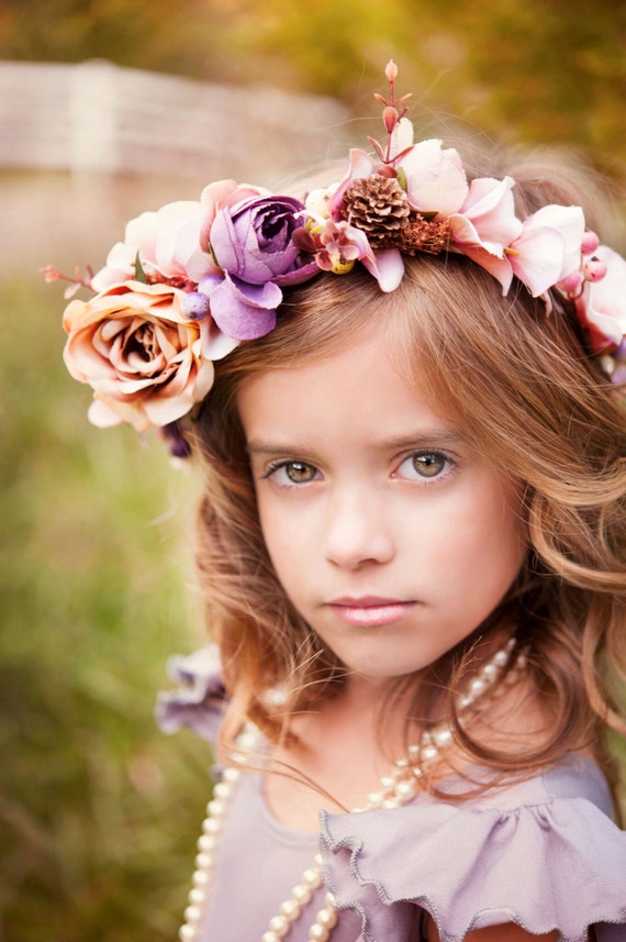 Floral Peach and Purple Headband Purple and Peach Floral Hairband. Braided Headband. Cotton  main image 3