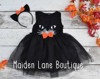 Black Cat Tutu Dress Halloween Costume Kitty Ears Headband Tulle Girls 1t 2t 3t 4t 5 6