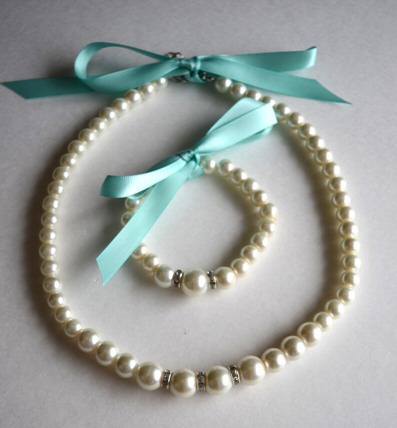 Pearl Necklace Bracelet Set Flower Girl Jewelry Flower Girl Etsy