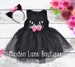 Black Cat Tutu Dress Halloween Costume Kitty Cat Ears Headband Tulle Girls 2t 3t 4t 5 6 Pink bows 