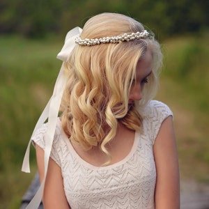 Couronne de perle de mariage, Bridal Tiara, couronne de mariée, bandeau de mariage, bandeau de demoiselle d’honneur, bandeau de fille de fleur, rustique Couronne Pearl