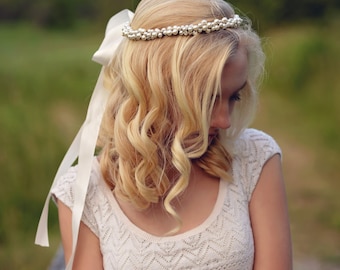 Coroa de casamento de pérola, tiara de noiva, coroa de noiva, headpiece de casamento, headpiece de dama de honra, faixa de flor de menina, coroa de pérola rústica