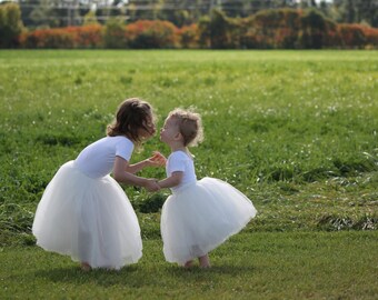 White Tutu with sash, White Long Tulle Skirt, White full length Tutu, Girls  Tutu, wedding skirt, Flower Girl dress, Rustic Wedding