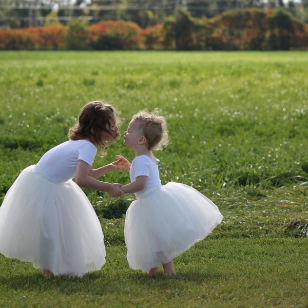 White Tutu with sash, White Long Tulle Skirt, White full length Tutu, Girls  Tutu, wedding skirt, Flower Girl dress, Rustic Wedding